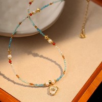 Collier chaîne de clavicule en perles d'eau douce de tungstène bleu de style chinois, style médiéval pour femmes, accessoires de bijoux