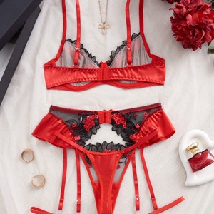 Ensemble de lingerie sexy en dentelle brodée pour femmes, soutien-gorge push-up fin et léger pour <span class=keywords><strong>poitrines</strong></span> généreuses, contrôle léger, lingerie violette XL - Product Image 3