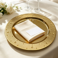 Plateaux de service ronds de 33 cm en argent, or et or rose avec bordure gaufrée à pois, en acier inoxydable, pour mariage