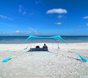 Beach Tent Beach Canopy <strong>With</strong> 4 Aluminum <strong>Poles</strong> 4 <strong>Pole</strong> Anchors 4 Sandbag Anchors Large &amp; Portable Shelter <strong>Tarp</strong> - Product Image 3