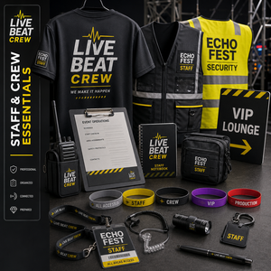 Event Crew Staff Welcome Kit Custom Logo Vest Shirt Badge Holder Notebook Pen For Concert Festival And Celebration Set - Product Image 1