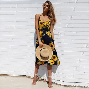 Di Marca di modo Più Nuovo Delle Donne di Estate di Boho Maxi Vestito Da Partito di Vacanza Al Mare Vestito Estivo Fiore Abiti Casual