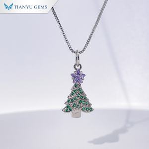 Collar con Colgante de Árbol de Navidad en Tono Plateado con Piedra Verde y Estrella Morada de Tianyu Gems, Joyería de Moda Navideña - Product Image 1