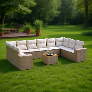 Ensemble de canapés de jardin en rotin beige avec housses amovibles, mobilier d'extérieur, 10 places, design contemporain - Product Image 2