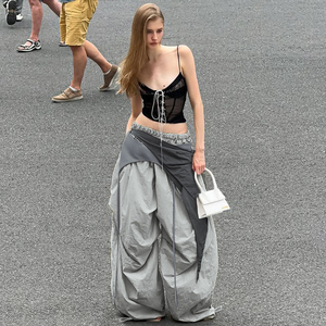Pantalon cargo long à fronces et à volants, coupe ample, style West Coast, tendance Hot Girl Europe-Amérique, unique, streetwear décontracté et relaxé - Product Image 4