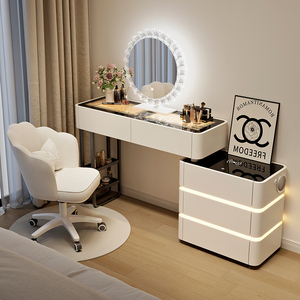 Fabricante de Conjuntos de Muebles de Dormitorio Modernos con Tocador, Espejo con Luz, Almacenamiento y Cubierta de Vidrio para Hogar y Hotel OEM - Product Image 4