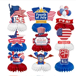アメリカ独立記念日ファンハニカムアメリカ国旗テーブル装飾品ハッピー2024年7月4日アメリカ建国記念日パーティーの装飾