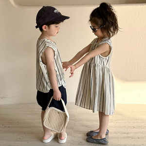 All'ingrosso 2025 estate a righe senza maniche da ragazzo vestito da ragazze vestiti fratello e sorella - Product Image 6