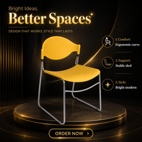 Chaise de conférence jaune avec assise en plastique moulé, dossier incurvé et base en acier, idéale pour les salles de réunion et les salles de classe