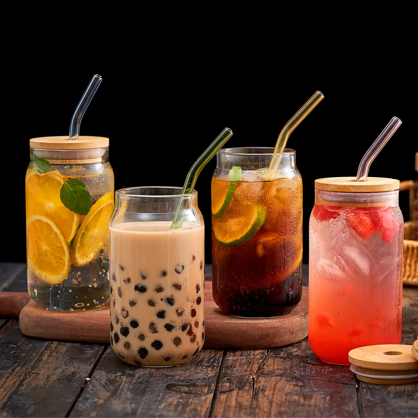 Custom High Borosilicate Glass Tea Coffee Cup Shaped Glass 375ml Mugs with Glass Lid
