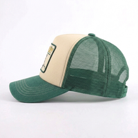 Casquette Trucker personnalisée avec patch tissé, en sergé de coton OEM, 5 panneaux, dos en maille, visière incurvée bicolore, fermeture snapback, logo dessin animé