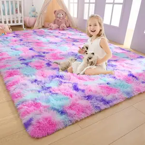 MU软彩虹区地毯3 * 5英尺尺寸蓬松可爱彩色公主儿童地毯儿童彩虹地毯儿童卧室