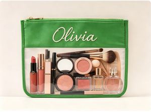 Pochette zippée en PVC personnalisable avec nom, 29,521 cm, en vinyle transparent écologique, pour maquillage, papeterie pour enfants, format moyen - Product Image 2