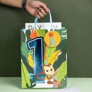 Gift <b>Bag</b> With Card And Tissue Paper For First Birthday Monkey Theme Party Supplies - Product Image 4
