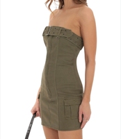 OEM/ODM 2023 Été Mode Femmes Sexy Cargo Ceinture Denim Robe Décontractée Fille Mini Robe en Vert Couleur Personnalisée Poche Poitrine Ceinture
