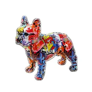 OEM nhà trang trí nhựa Chào mừng Bulldog con chó màu đen bức tượng với kính