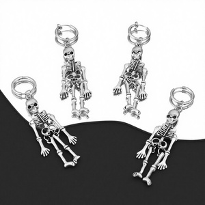 Boucles d'oreilles créoles pendantes squelette punk, style gothique sombre, en acier inoxydable, unisexe, bijoux pour fête d'Halloween - Product Image 5