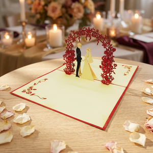 Carte de mariage 3D florale pop-up, art papier découpé, thème amour, forme personnalisée, carton artisanal, impression offset, faite à la main - Product Image 4