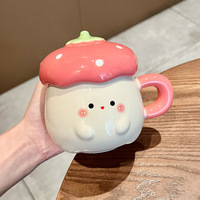 Mug en céramique Kawaii à la fraise, tasse à café esthétique, passe au micro-ondes, avec couvercle et cuillère, cadeau d'anniversaire mignon pour petite amie