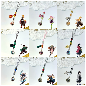 15 Design Tanjirou Nezuko Zenitsu <b>Anime</b> Character Metal Beaded Phone Chain Cartoon Mobile Phone Keyring Phone Chain <b>Keychain</b> - Product Image 3
