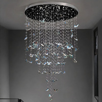 Lustre papillon en cristal de luxe personnalisé, lampe suspendue LED argentée pour hall d'hôtel, villa, escalier rotatif, éclairage de plafond
