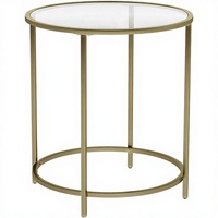 Table basse moderne ronde en verre doré pour salon, mobilier de maison, métal + verre
