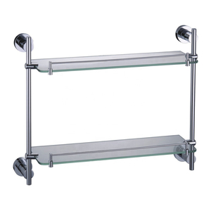 Accessori per il <span class=keywords><strong>bagno</strong></span> con finitura cromata in ottone massiccio <span class=keywords><strong>moderno</strong></span> ripiano in vetro temperato ad angolo in vetro - Product Image 1