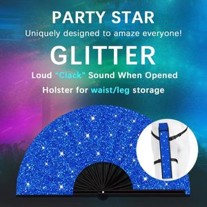 Abanico Plegable Grande de 13 Pulgadas con Diseño de Estrellas Azules Brillantes, Ideal para Fiestas, Clubes, Cosplay - Product Image 3