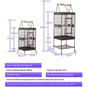 Jaula de Metal de Acero Inoxidable Negra para Pájaros, Canarios, Loros Grandes, Venta al por Mayor - Product Image 4