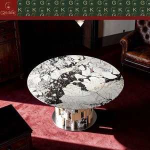 <span class=keywords><strong>Table</strong></span> ronde en marbre Calacatta Viola GOLDKING, base blanche, veines gris foncé et noires, nuances violettes, base en bois et métal, sur mesure - Product Image 5