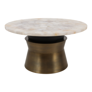 Tavolino da Caffè Rotondo con Piano in Agata e Base in Metallo, Tavolo Decorativo Moderno per Soggiorno e Arredamento Casa - Product Image 3