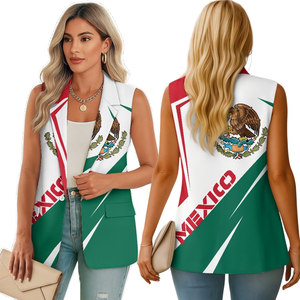 <span class=keywords><strong>Chaleco</strong></span> sin mangas para <span class=keywords><strong>mujer</strong></span> con logo personalizado, estampado de la bandera de México bajo demanda, chaqueta de cuello en V, <span class=keywords><strong>chaleco</strong></span> de traje holgado para <span class=keywords><strong>mujer</strong></span> con bolsillo - Product Image 1