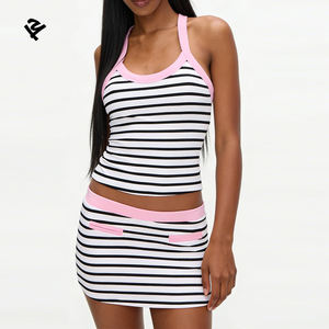 Débardeurs à bretelles et mini-robes à rayures <span class=keywords><strong>avec</strong></span> poches, ensemble haut et jupe sans manches personnalisé en deux pièces, vêtements pour femmes - Product Image 1
