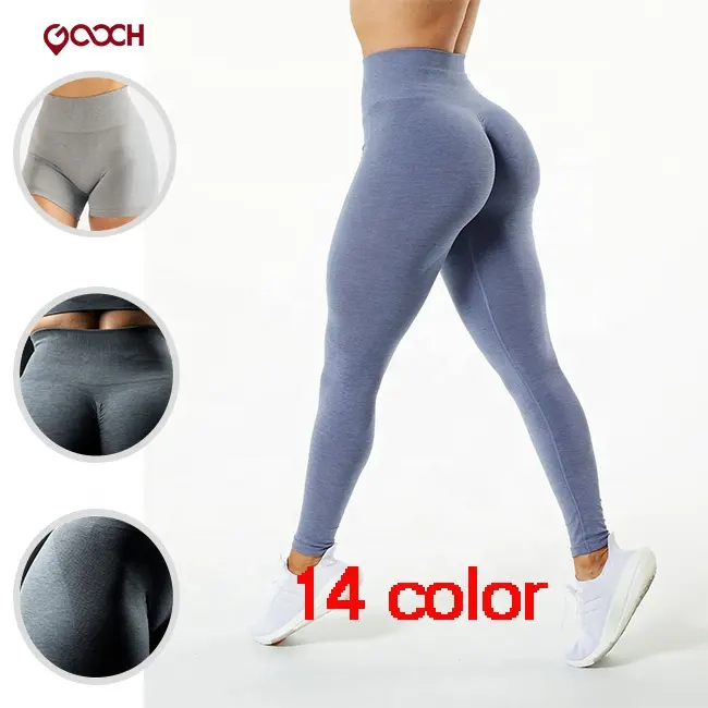 Legging olahraga untuk wanita, celana Legging memperkuat olahraga wanita ukuran S-M-L mulus biru Perancis Legging Yoga tinggi kebugaran