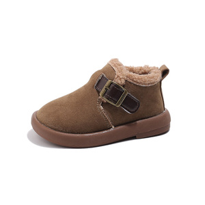 Bottes courtes en cuir pour enfants, tendance, hiver, semelle souple, chaudes, en fourrure, avec boucle, chaussures décontractées en coton pour enfants - Product Image 6
