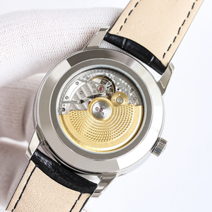 Montre élégante de qualité supérieure avec fonction phases de lune, boîtier en acier inoxydable blanc, bracelet en <span class=keywords><strong>cuir</strong></span> véritable, unisexe, mode sport, résistante à l'eau - Product Image 4