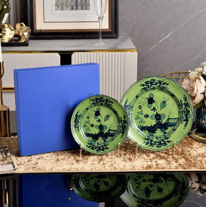 Juego de Vajilla de Cerámica con Diseño de Plantas, Plato de Porcelana Verde y Azul, Caja de Regalo, Decoración para Comedor, Apto para Lavavajillas, Juego de Tazas - Product Image 2