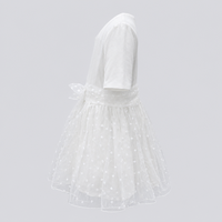 Ensemble T-shirt en coton et jupe en maille à motif cœur pour filles, blanc, tenue d'été deux pièces avec grand nœud, vêtements de boutique pour enfants, vente en gros