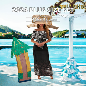 Conjunto de Vestido de Verano de Dos Piezas para Mujer, Talla Grande, Estilo Casual, Polinesio, Puletasi, Tribal, Ecológico, Natural, Ajustado, con Hombros Descubiertos, Maxi - Product Image 2