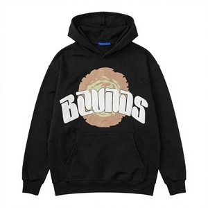 Custom Logo Patch Puff Printed Vintage 100% Cotton <b>Mens</b> Oversized <b>Zip</b>-<b>Up</b> Hoodie with Rhinestone Design Heavyweight <b>Fleece</b> - Product Image 3
