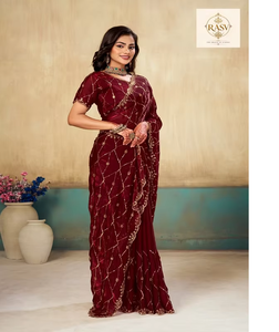Designer <b>Satin</b> <b>Saree</b> With Intricate Beadwork Elegant Ethnic Party Wear Outfit For Wedding Reception Engagement Celebrations - Product Image 4