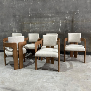 Fauteuil <span class=keywords><strong>de</strong></span> salle à manger Rhoohill personnalisé, style moderne américain, en bois massif, chêne blanc avec tissu bouclé, chaises <span class=keywords><strong>de</strong></span> <span class=keywords><strong>restaurant</strong></span> - Product Image 1