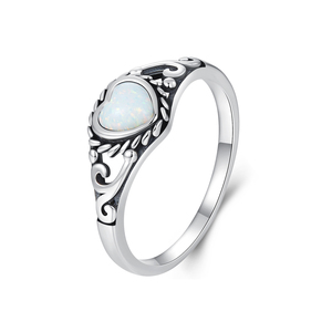 <span class=keywords><strong>Noble</strong></span> et élégant Vintage Love Heart Opal Pattern Ring S925 Sterling Silver Gemstone Ring pour les anniversaires et les fêtes - Product Image 1