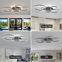 Plafonnier LED moderne noir en acrylique à montage en surface, télécommande, diamètre 47 pouces, 9600 lumens, culot E26 pour salles à manger et salons