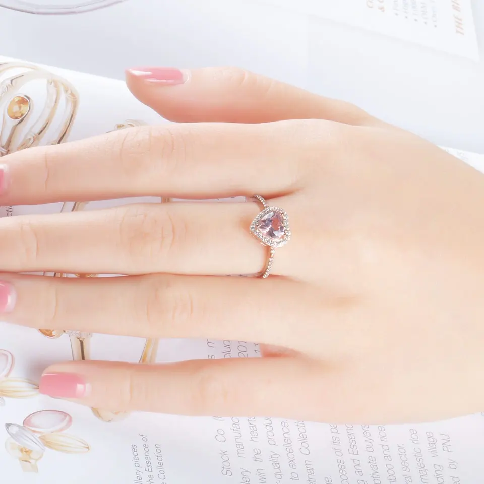 Cincin Pernikahan Klasik, Perhiasan Bentuk Hati Batu Permata, Cincin Wanita 925 Lapis Perak