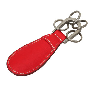 Leather Shoe Horn Keychain Portable Mini Shoe <b>Puller</b> For Easy Wearing Red With Metal Rings - Product Image 4