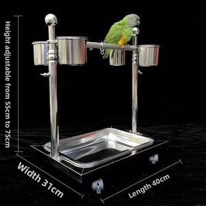 Soporte Metálico para Comedero de Pájaros al por Mayor, Percha Ajustable en Altura para Pájaros, Soporte de Juego para Loros con Ruedas Universales y Cuencos de Alimentación - Product Image 5