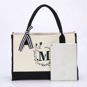 Custom Logo <b>Initial</b> Canvas Tote <b>Bag</b> & Makeup <b>Bag</b> Personalized Mothers Day Birthday Gift Shopping <b>Bag</b> Set - Product Image 4
