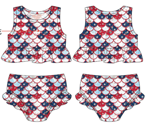 Costume da bagno Casual a due pezzi per bambine e bambine costume da bagno a righe senza maniche con foglie di <span class=keywords><strong>palma</strong></span> Bikini da spiaggia - Product Image 2