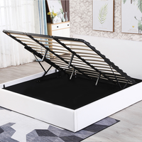 Cadre de lit Queen traditionnel confortable avec rangement, relevage à gaz, en cuir PU et structure métallique